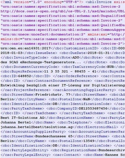  Beispiel elektronische Rechnung auf Basis von XML (nur Datenzeilen)